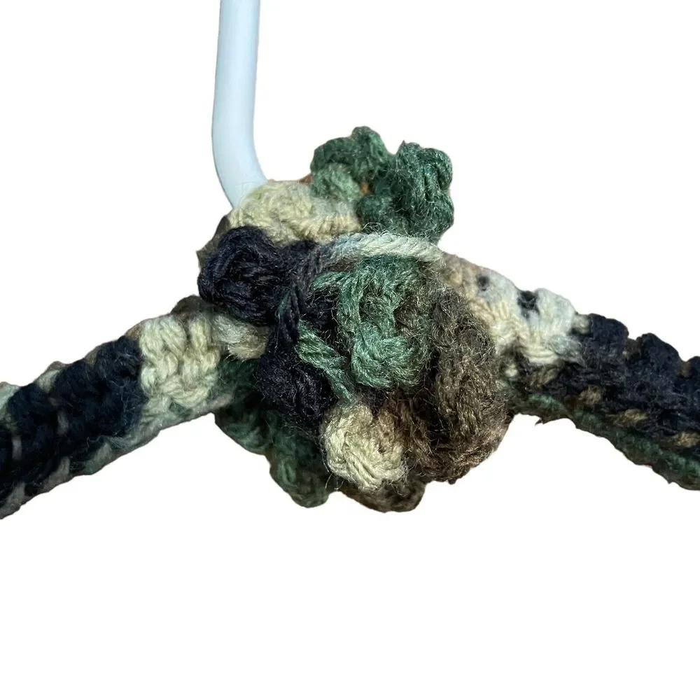 Vintage Crochet‎ Covered Clothes Hangers Set of 3 Peach Camo Gray